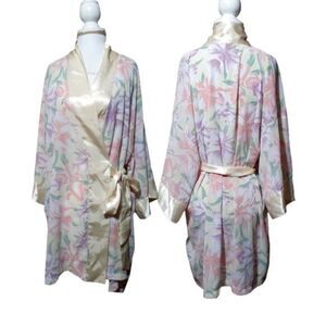 Victorias Secret VTG Gold Label Pink Floral Semi Sheer Sleepwear Robe Kimono O/S